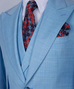 Valerio Milano 3-Piece Italian Men's Suit Blue 3 Side Pockets Triple Classic Suit W/ Straight Leg Trouser