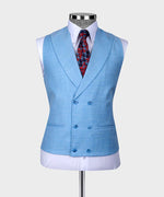 Valerio Milano 3-Piece Italian Men's Suit Blue 3 Side Pockets Triple Classic Suit W/ Straight Leg Trouser