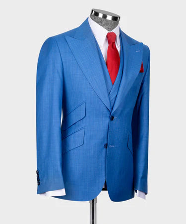 Valerio Milano 3-Piece Italian Men's Suit Triple Classic Suit Front 2 Button Classic Plaid W/ Straight Leg Trouser