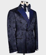 Valerio MilanoMen's Blue Gemstone Embriored Tuxedo Custom Desing Vest Suit W/ Trousers