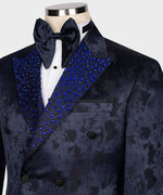 Valerio MilanoMen's Blue Gemstone Embriored Tuxedo Custom Desing Vest Suit W/ Trousers