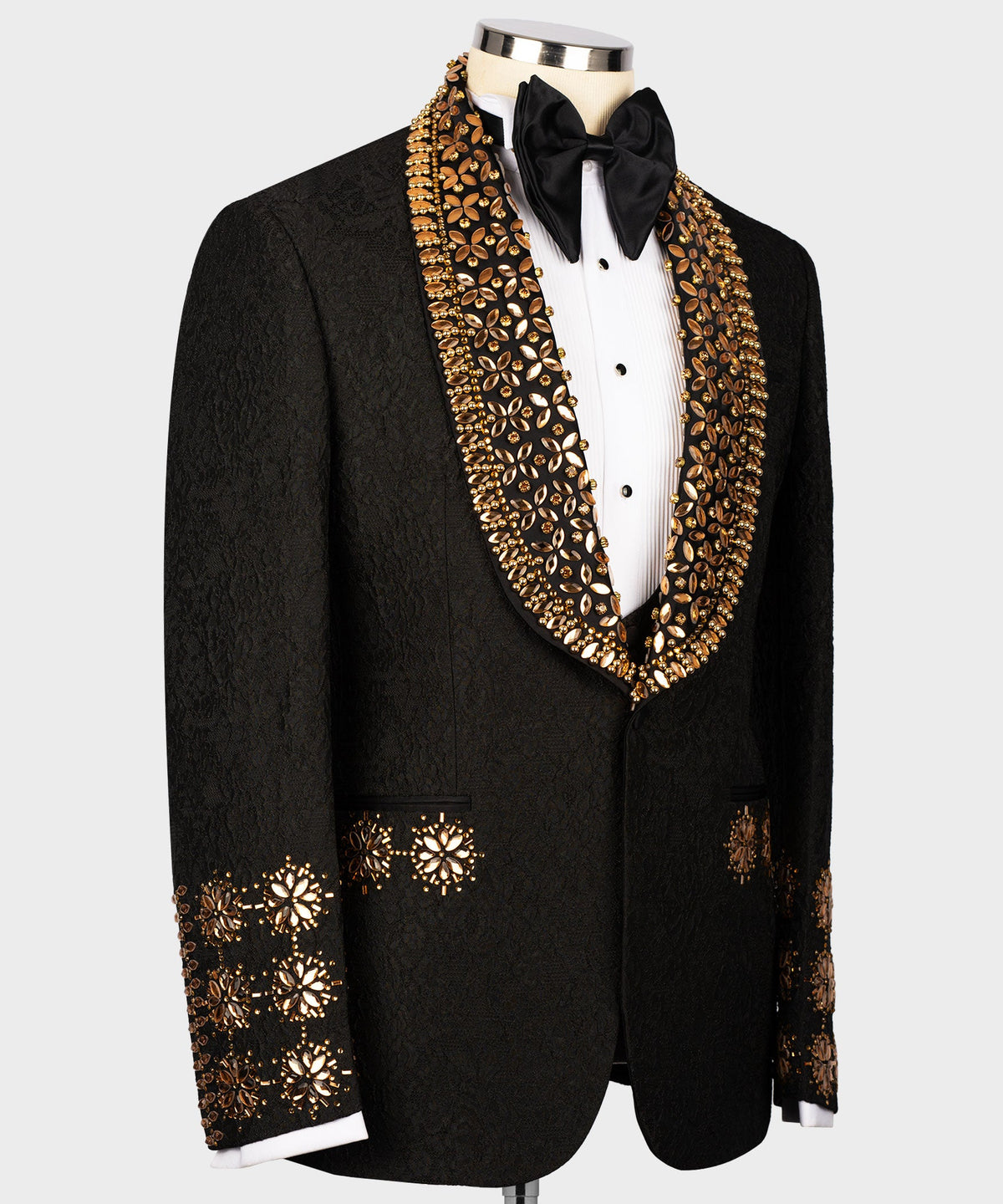 Valerio Milano Men's Gold Gem Stone Detailed Black Special Tuxedo Vest Suit