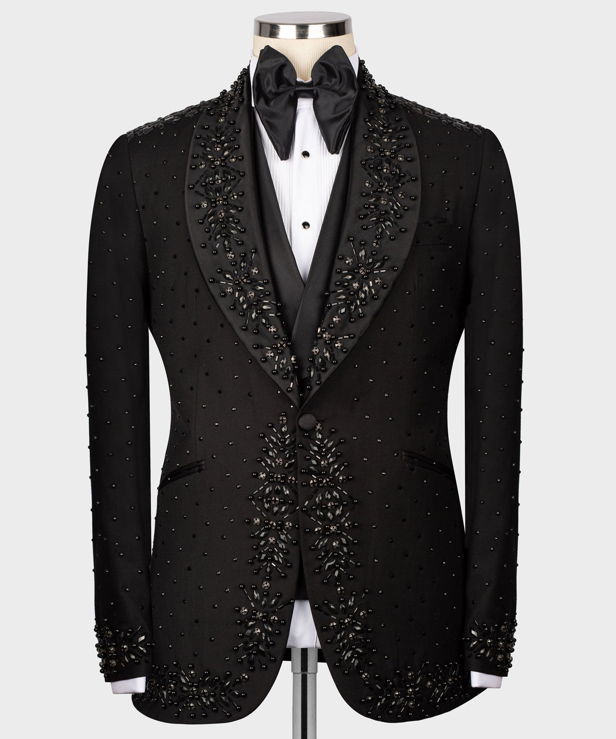 Valerio MilanoMen's Black Handmade Custom Desing Tuxedo Silk & Wool Vest Suit