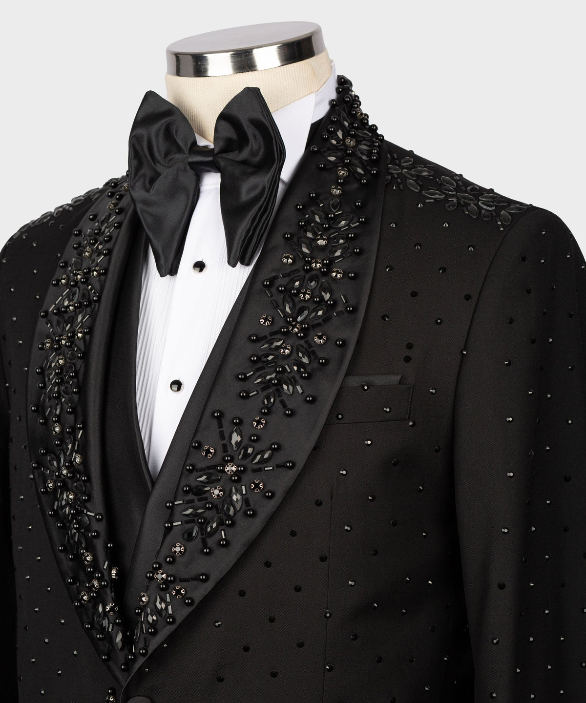 Valerio MilanoMen's Black Handmade Custom Desing Tuxedo Silk & Wool Vest Suit