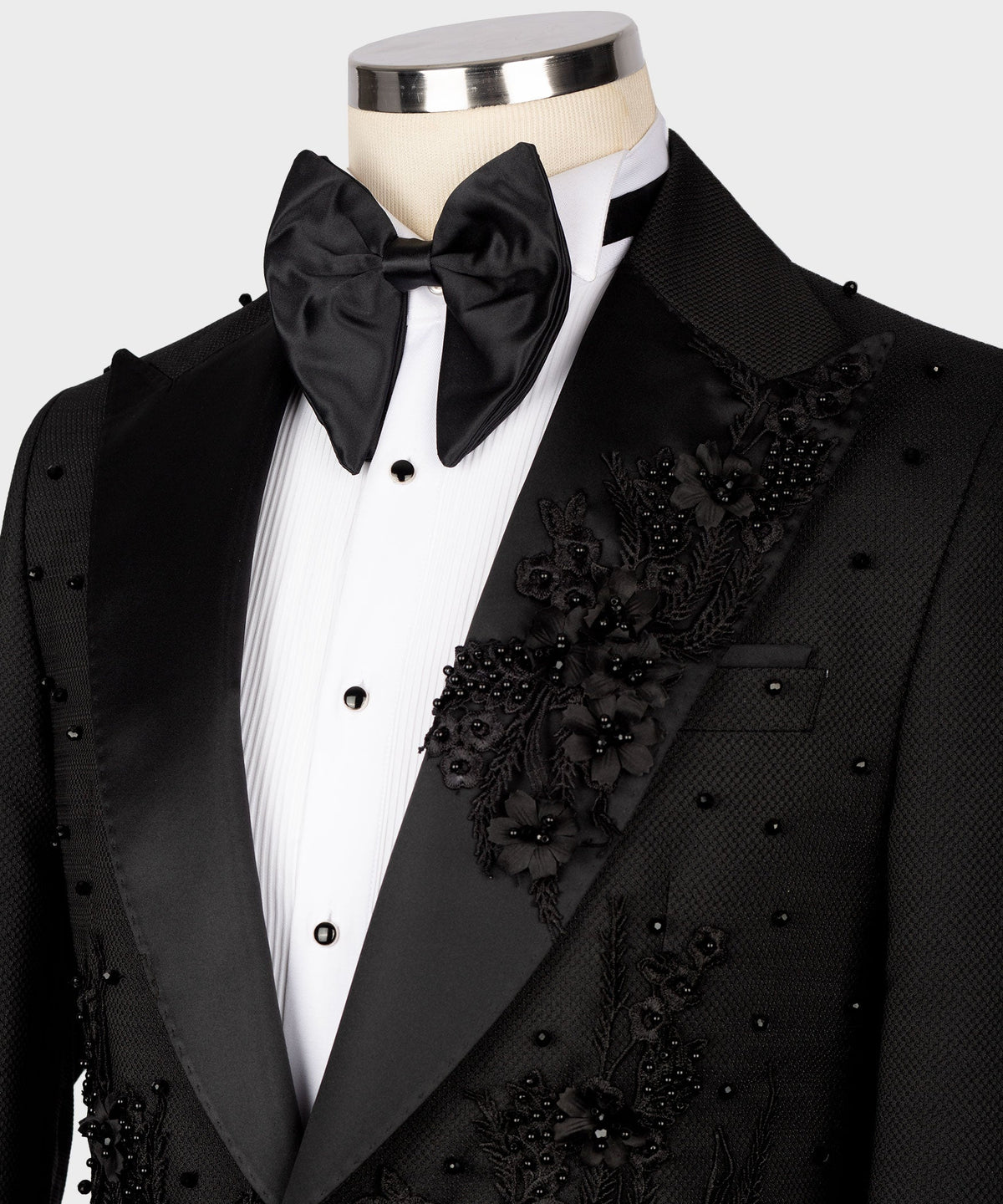 Valerio Milano Men'sBlackFlower Patterned Tuxedo Custom Design Classic Vest Suit W/ Pant