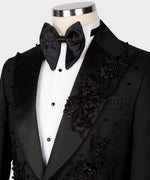 Valerio Milano Men'sBlackFlower Patterned Tuxedo Custom Design Classic Vest Suit W/ Pant