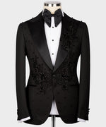 Valerio Milano Men'sBlackFlower Patterned Tuxedo Custom Design Classic Vest Suit W/ Pant
