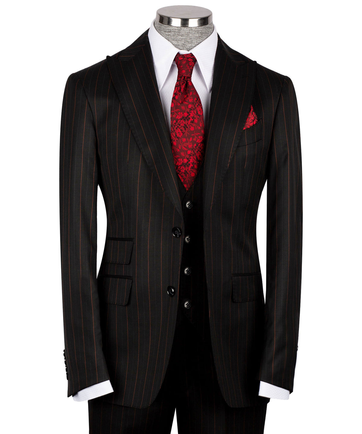 Valerio Milano 3-Piece Italian Men's Suit Black 100% Wool Triple Classic Vest Suit W/ Straight Leg Trousers