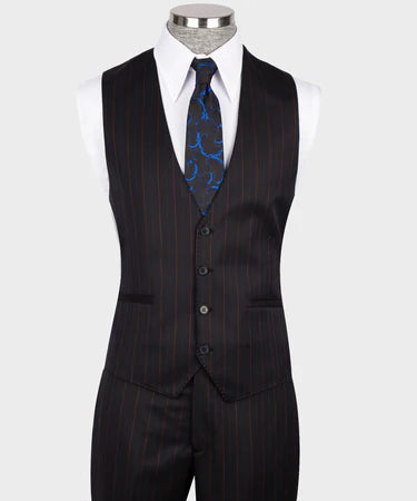 Valerio Milano 3-Piece Italian Men's Suit 100% Wool Dot Seam Front Two Buttons Triple Classic Vest Suit