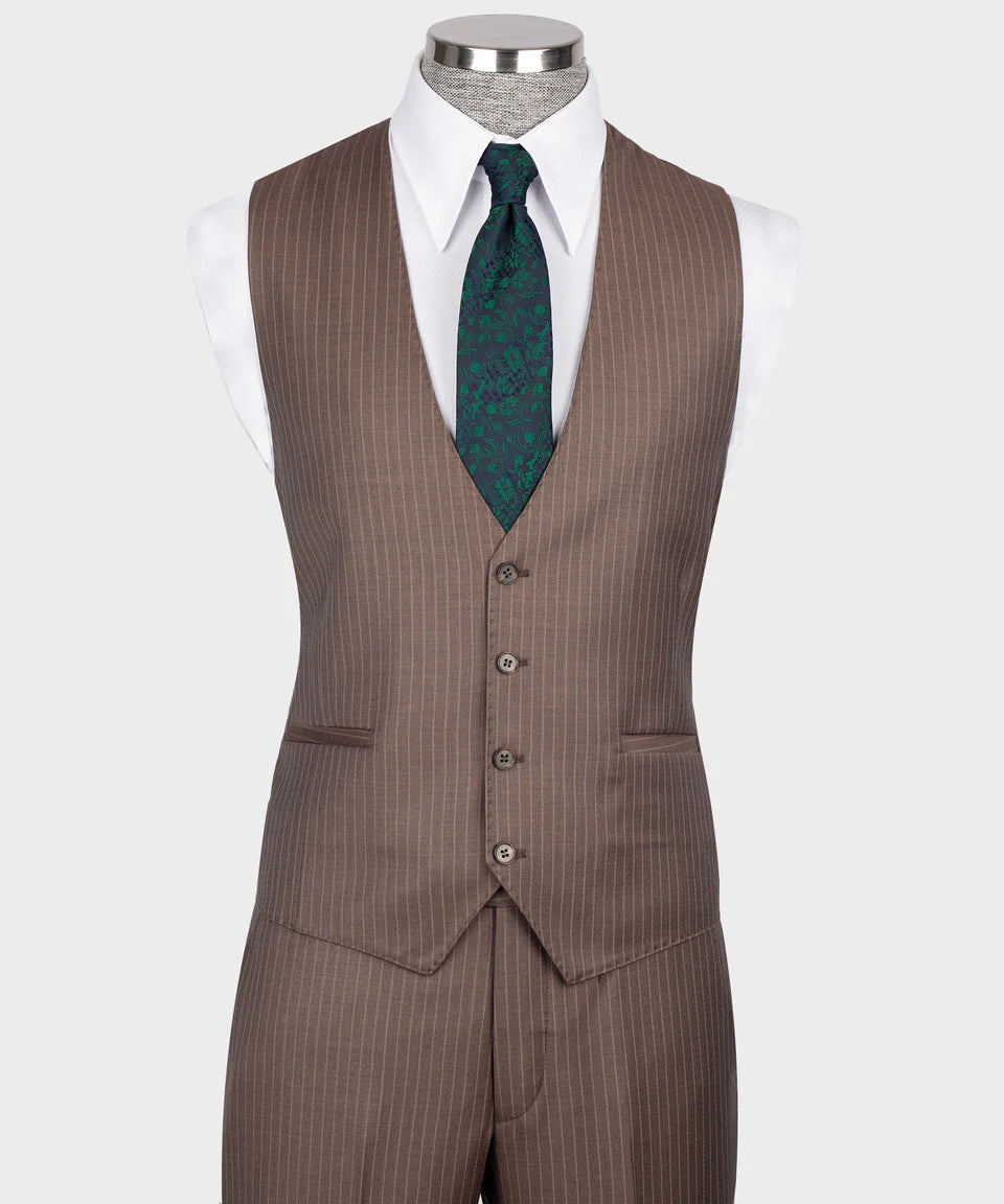 Valerio Milano 3-Piece Italian Men's SuitDot Seam Pointed Collar Triple Classic Suit W/ Straight Leg Trousers