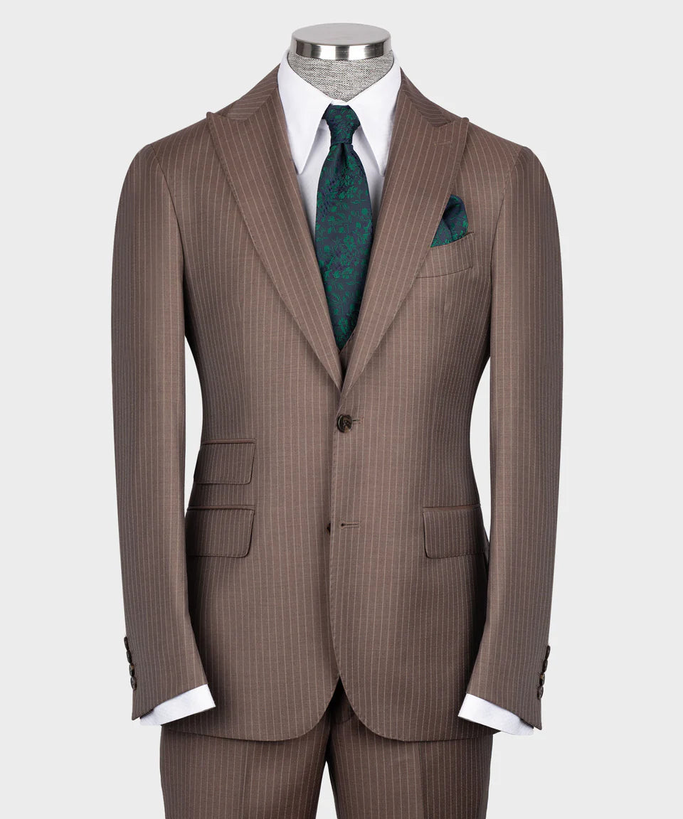 Valerio Milano 3-Piece Italian Men's SuitDot Seam Pointed Collar Triple Classic Suit W/ Straight Leg Trousers