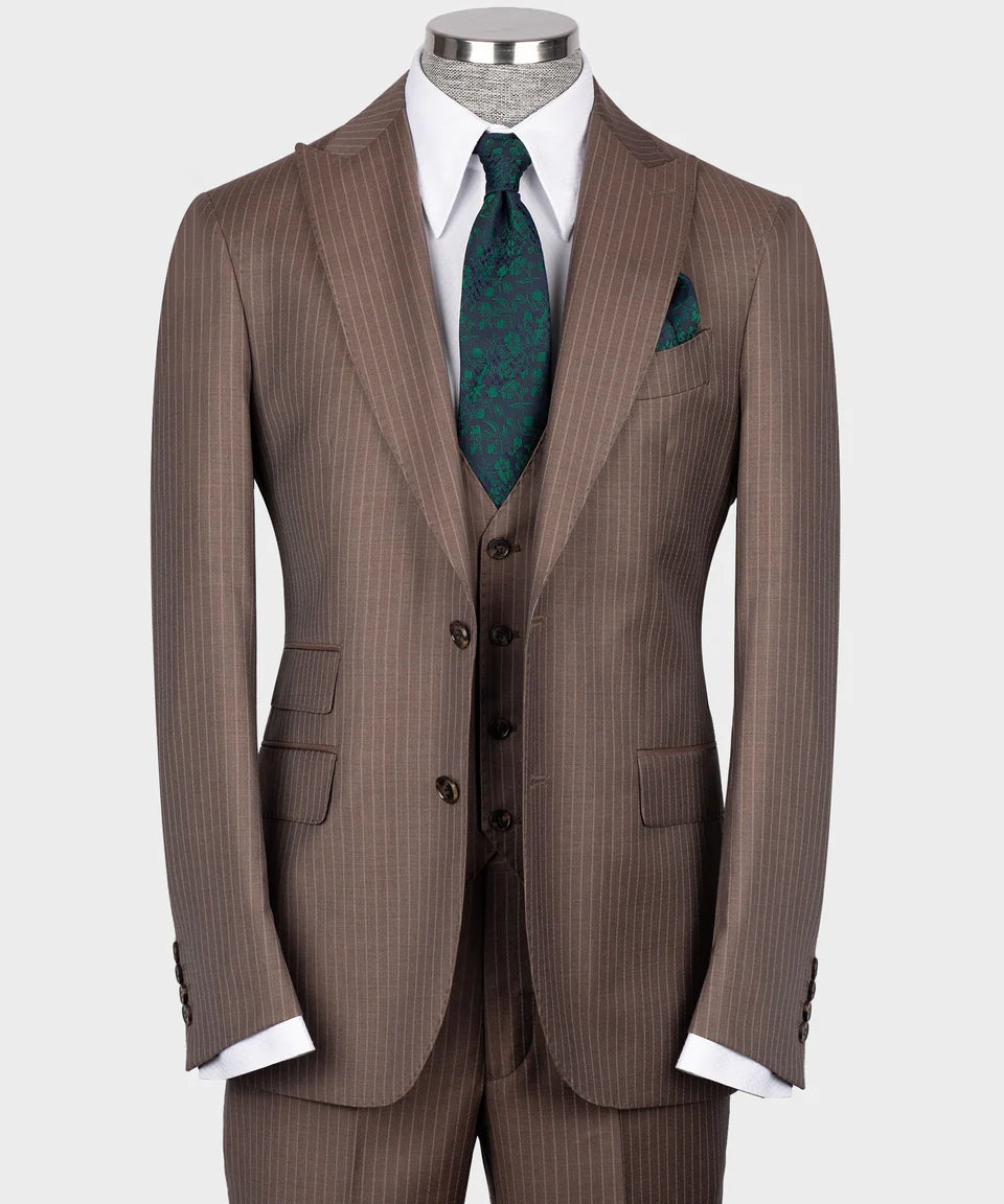 Valerio Milano 3-Piece Italian Men's SuitDot Seam Pointed Collar Triple Classic Suit W/ Straight Leg Trousers