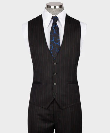 Valerio Milano 3-Piece Italian Men's Suit 100% Wool Pointed Collar Triple Classic Suit Straight Leg Trousers