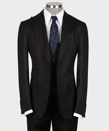 Valerio Milano 3-Piece Italian Men's Suit 100% Wool Pointed Collar Triple Classic Suit Straight Leg Trousers