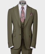 Valerio Milano 3-Piece Italian Men's Suit Dark Green 100% Wool Front Two Buttons Triple Classic Suit