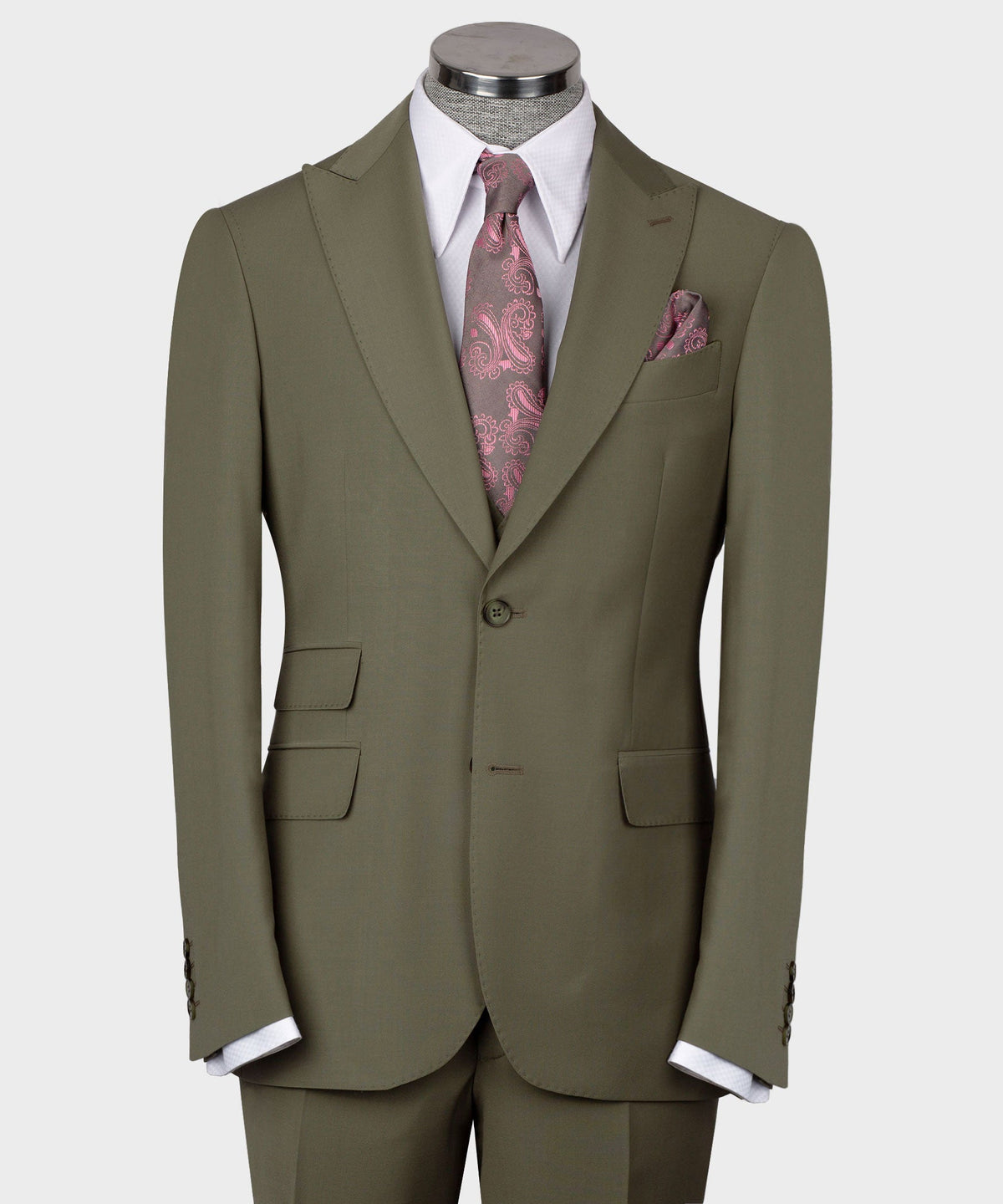 Valerio Milano 3-Piece Italian Men's Suit Dark Green 100% Wool Front Two Buttons Triple Classic Suit