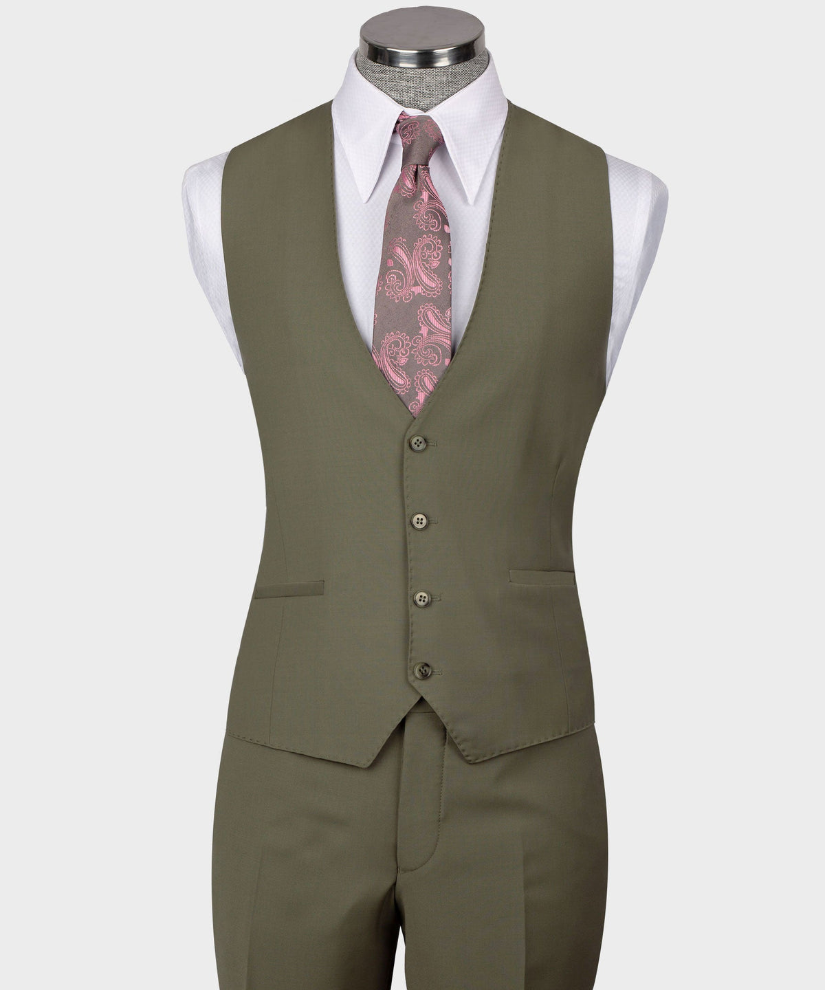 Valerio Milano 3-Piece Italian Men's Suit Dark Green 100% Wool Front Two Buttons Triple Classic Suit