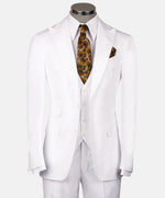 Valerio Milano 3-Piece Italian Men's Suit White 100% Wool Pointed Collar Triple Classic Suit W/ Straight Leg Trousers