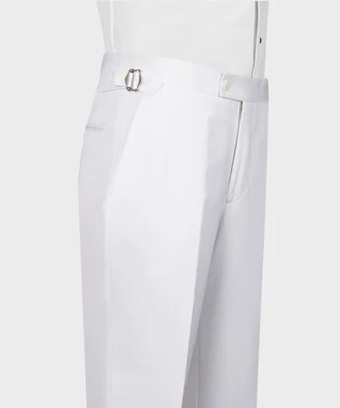 Valerio Milano 3-Piece Italian Men's Suit White 100% Wool Pointed Collar Triple Classic Suit W/ Straight Leg Trousers