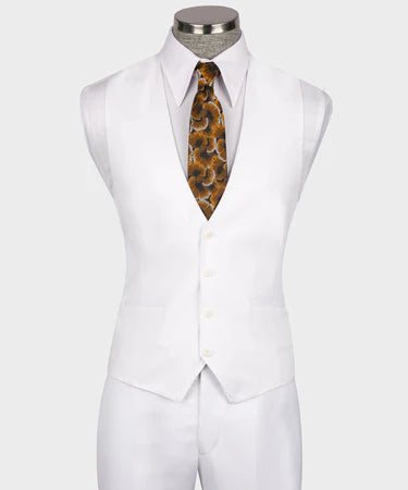 Valerio Milano 3-Piece Italian Men's Suit White 100% Wool Pointed Collar Triple Classic Suit W/ Straight Leg Trousers