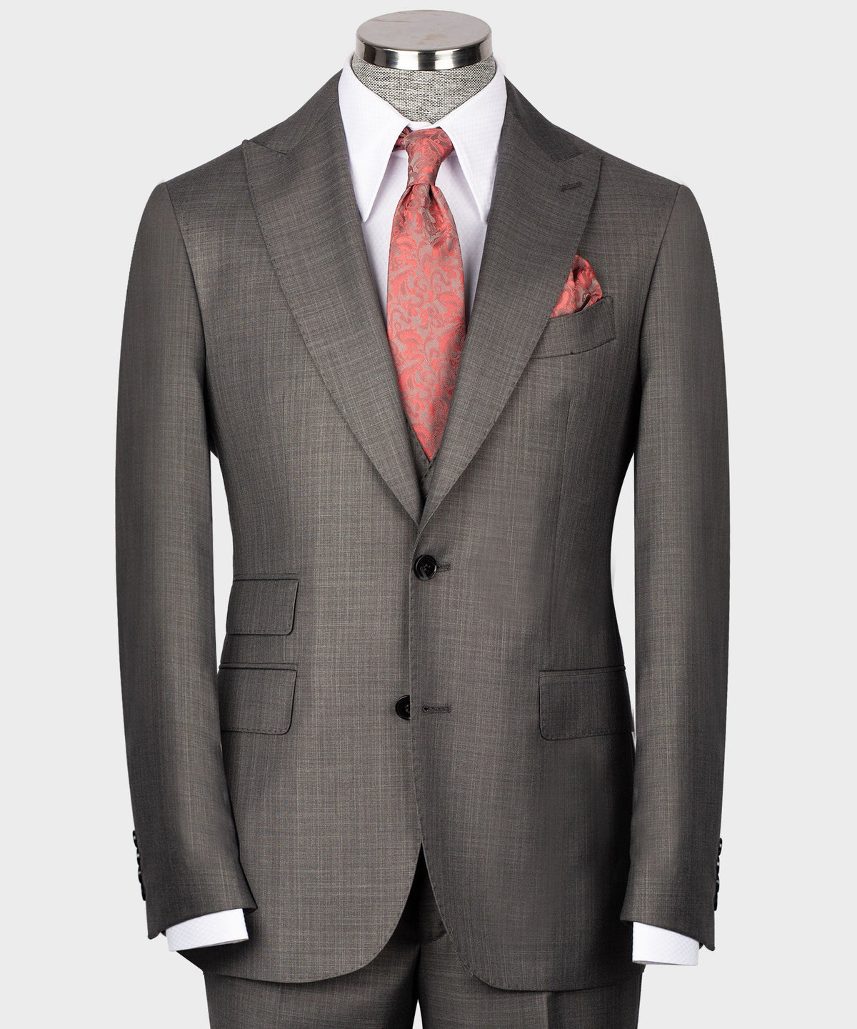 Valerio Milano 3-Piece Italian Men's Suit Gray 100% Wool Dot Seam Triple Classic Suit W/ Straight Leg Trousers
