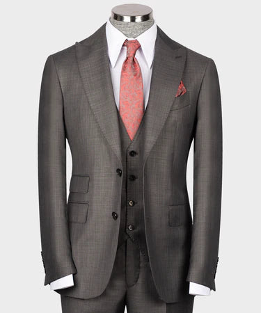 Valerio Milano 3-Piece Italian Men's Suit Gray 100% Wool Dot Seam Triple Classic Suit W/ Straight Leg Trousers