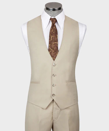 Valerio Milano 3-Piece Italian Men's Suit Cream Point Stitching Triple Classic Suit Straight Leg Trouser