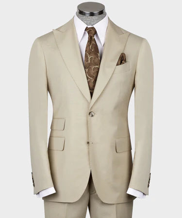 Valerio Milano 3-Piece Italian Men's Suit Cream Point Stitching Triple Classic Suit Straight Leg Trouser
