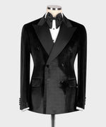 Valerio Milano Men's Black Velvet Satin Apel Double Breasted Tuxedo Straight leg Trousers