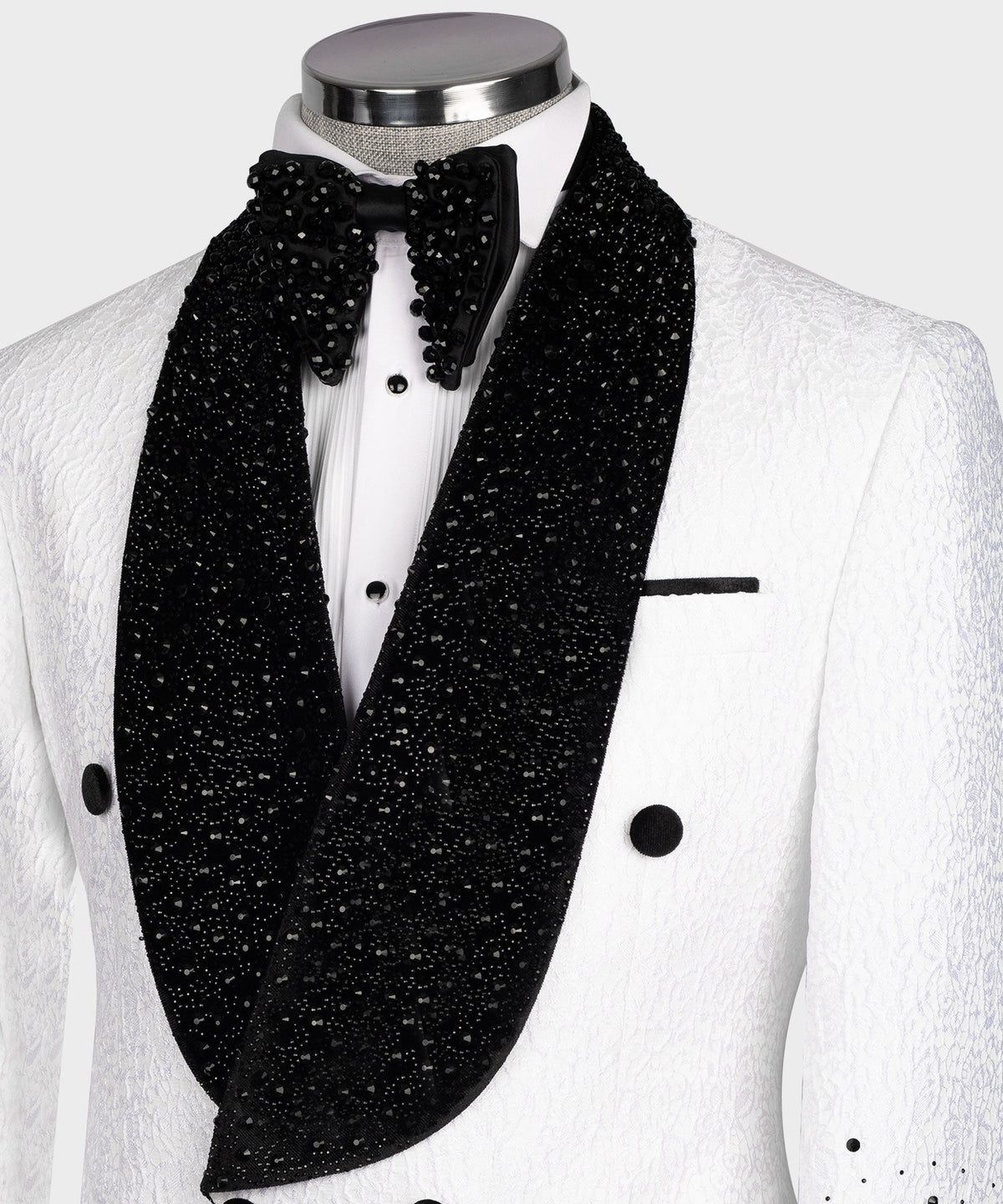 Valerio Milano Men's White Tuxedo With Black Stone Embroidered Custom Desing Vest Suit