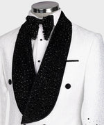 Valerio Milano Men's White Tuxedo With Black Stone Embroidered Custom Desing Vest Suit