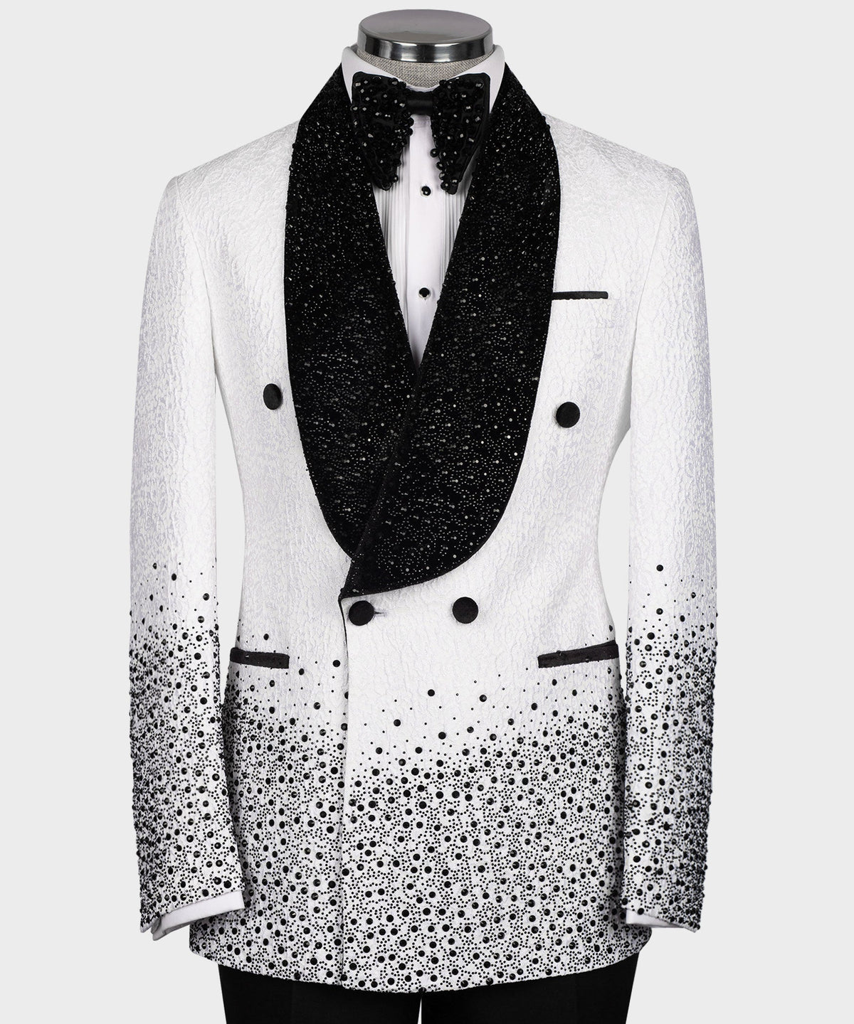 Valerio Milano Men's White Tuxedo With Black Stone Embroidered Custom Desing Vest Suit
