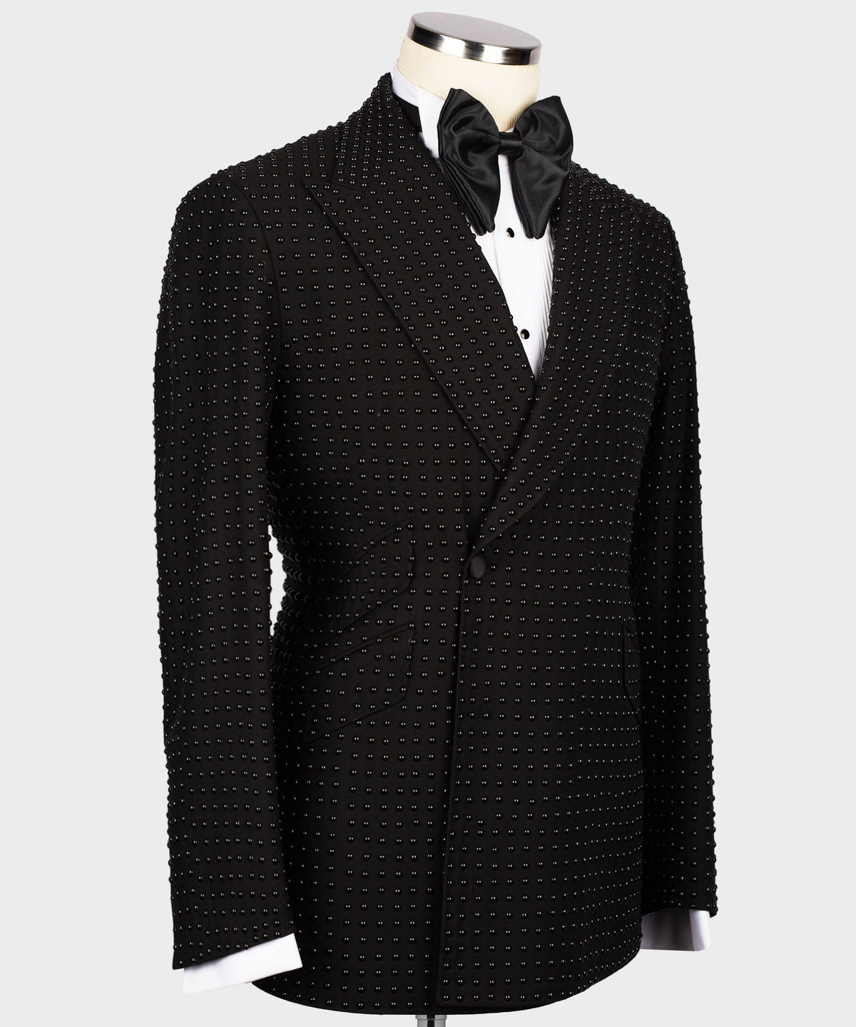 Valerio MilanoMen's Black Stone Embroidered Tuxedo Custom Desing Vest Suit