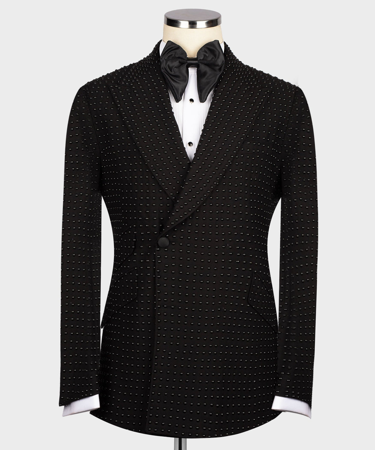 Valerio MilanoMen's Black Stone Embroidered Tuxedo Custom Desing Vest Suit