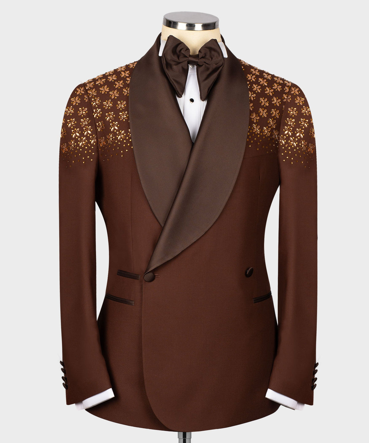 Valerio Milano Men's Special Brown Tuxedo With Stone Custom Desing Vest Suit