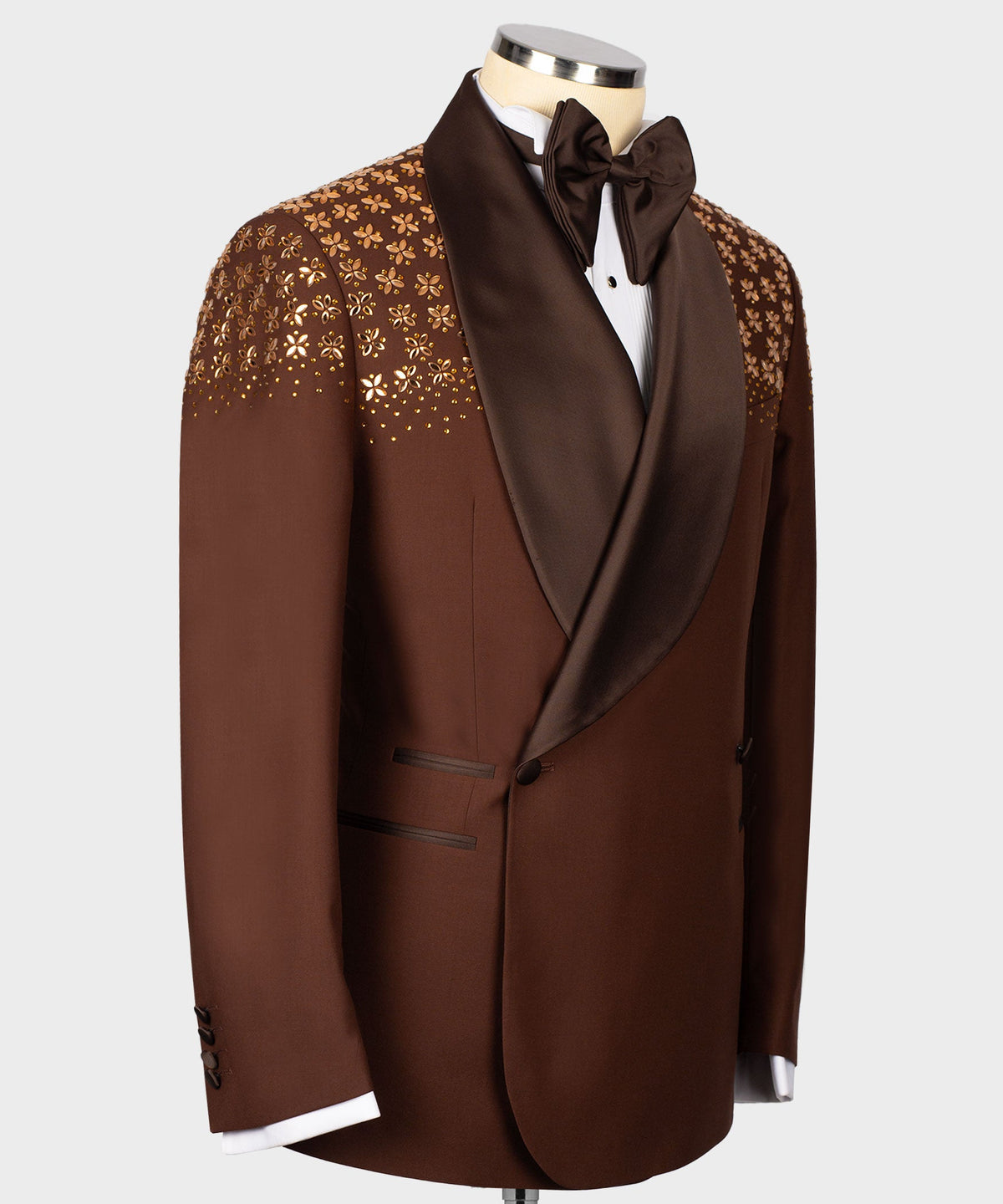 Valerio Milano Men's Special Brown Tuxedo With Stone Custom Desing Vest Suit