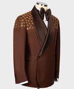 Valerio Milano Men's Special Brown Tuxedo With Stone Custom Desing Vest Suit