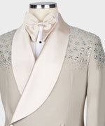Valerio Milano Men's Cream Tuxeacdo With Stone Embroidery Silk Satin Vest Suit W/ Pant