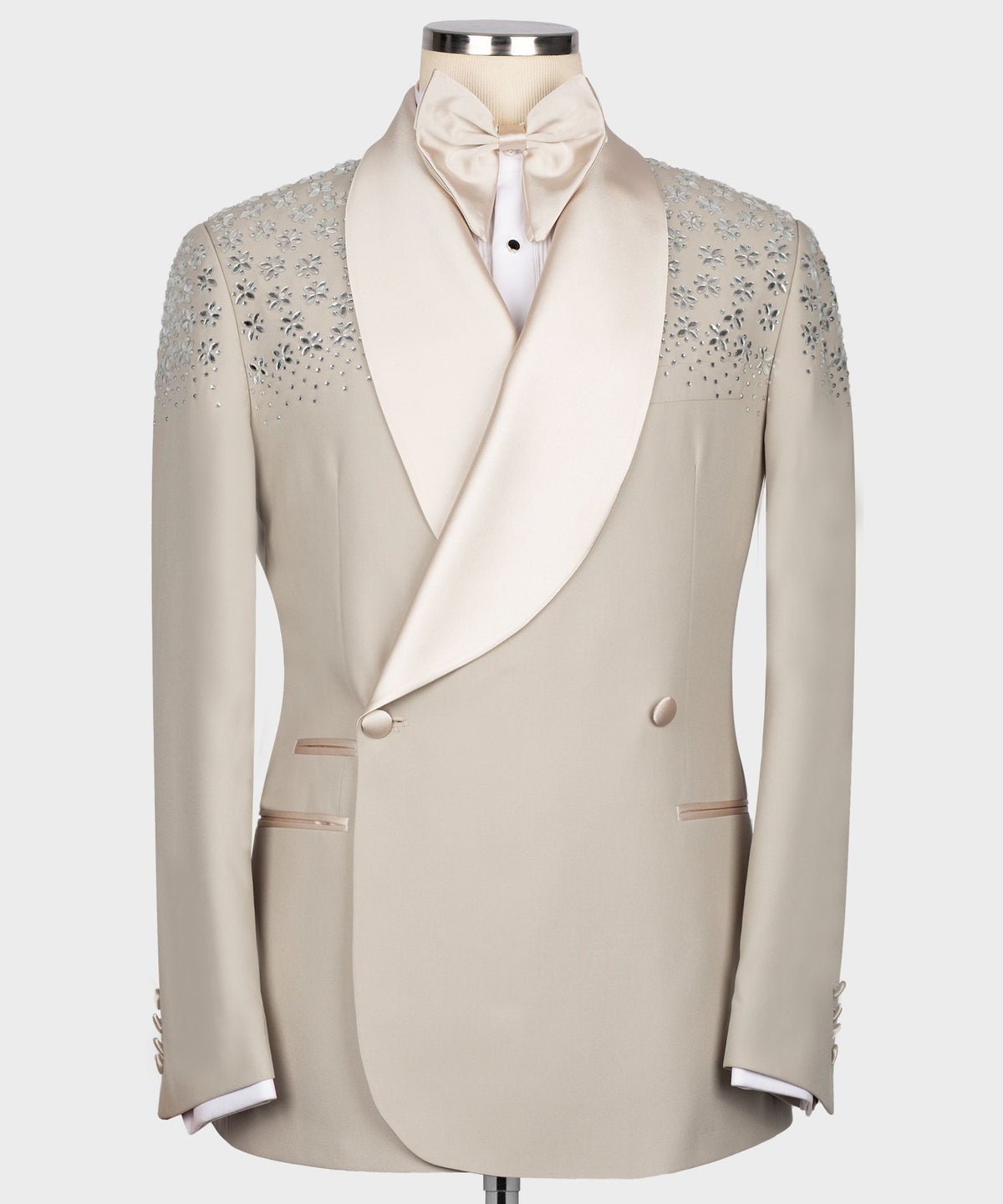 Valerio Milano Men's Cream Tuxeacdo With Stone Embroidery Silk Satin Vest Suit W/ Pant