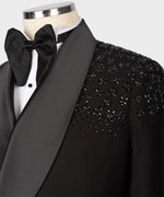 Valerio Milano Men's Special Black Tuxedo With Stone Embroidery Custom Design Vest Suit