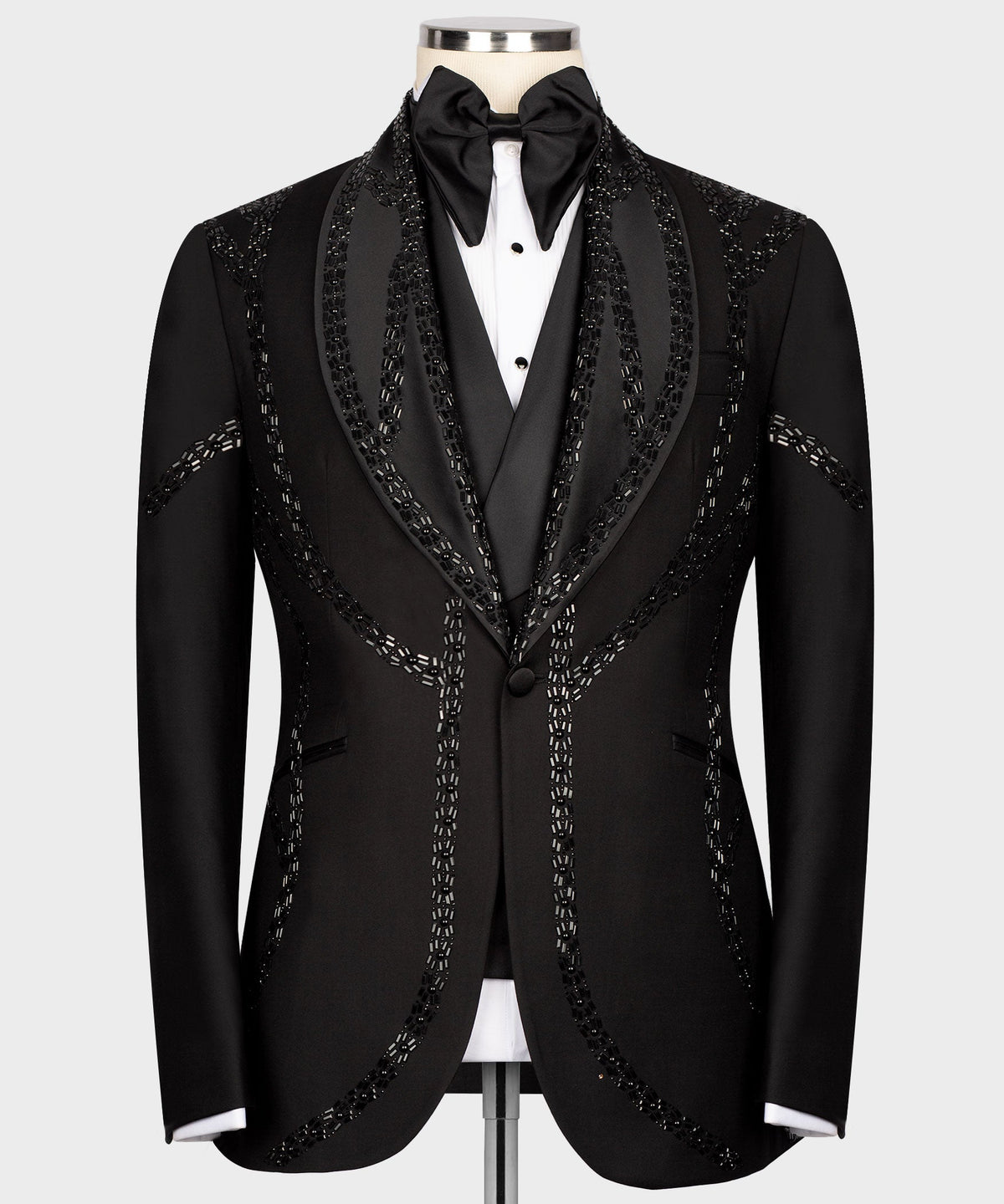 Valerio Milano Men's Black Front One Button Classic Custom Desing Vest Suit W/ Pant