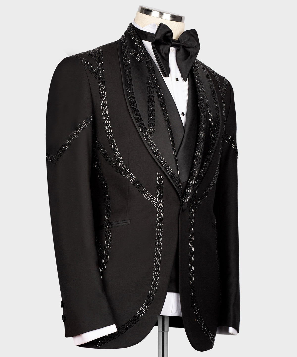 Valerio Milano Men's Black Front One Button Classic Custom Desing Vest Suit W/ Pant