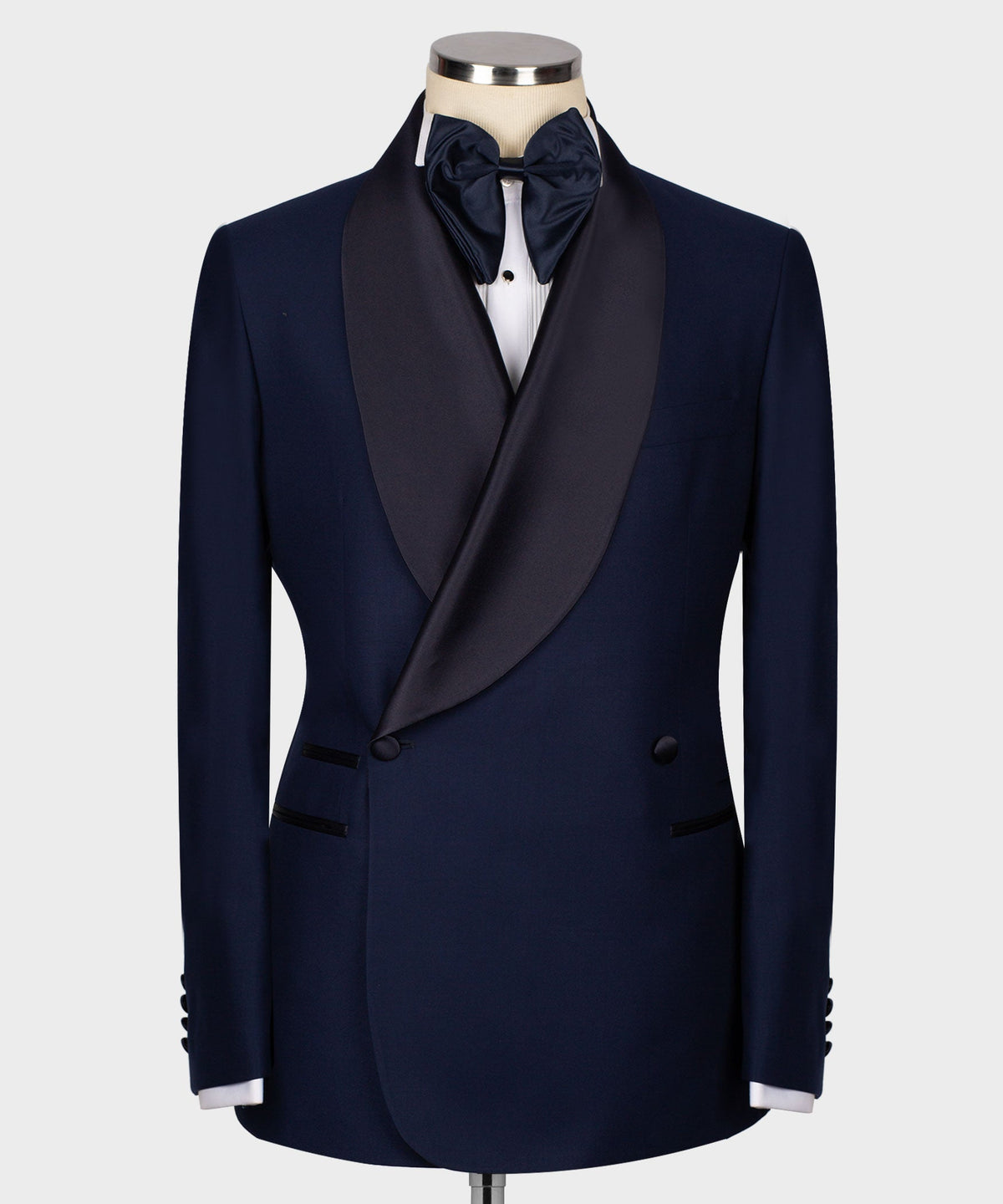 Valerio Milano Men's Blue Collar Patterned Tuxedo Double Breasted