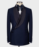 Valerio Milano Men's Blue Collar Patterned Tuxedo Double Breasted