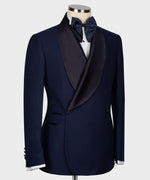 Valerio Milano Men's Blue Collar Patterned Tuxedo Double Breasted