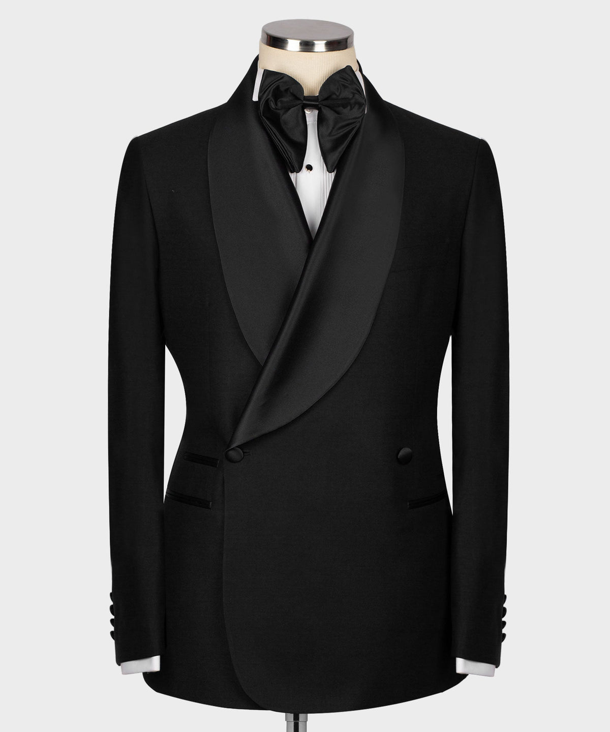 Valerio Milano Men's Black Collar Patterned Tuxedo Double Breasted Straight Leg Trousers