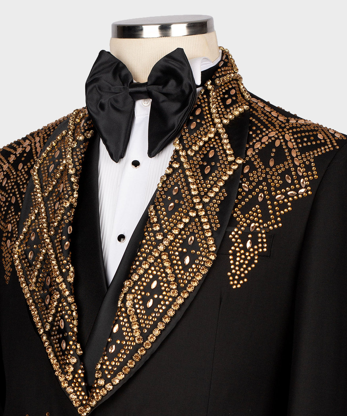 Valerio Milano Men's Black-Gold Stone Embroidered Custom Desing Tuxedo Vest Suit