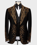 Valerio Milano Men's Black-Gold Stone Embroidered Custom Desing Tuxedo Vest Suit