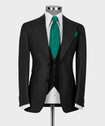 Valerio Milano 3-Piece Italian Men's Suit Black 100% Wool Classic Vest Suit W/ Straight Leg Trousers