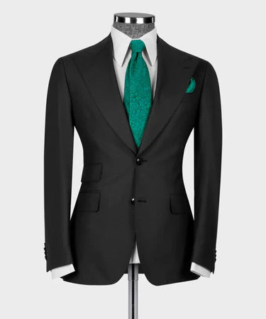 Valerio Milano 3-Piece Italian Men's Suit Black 100% Wool Classic Vest Suit W/ Straight Leg Trousers